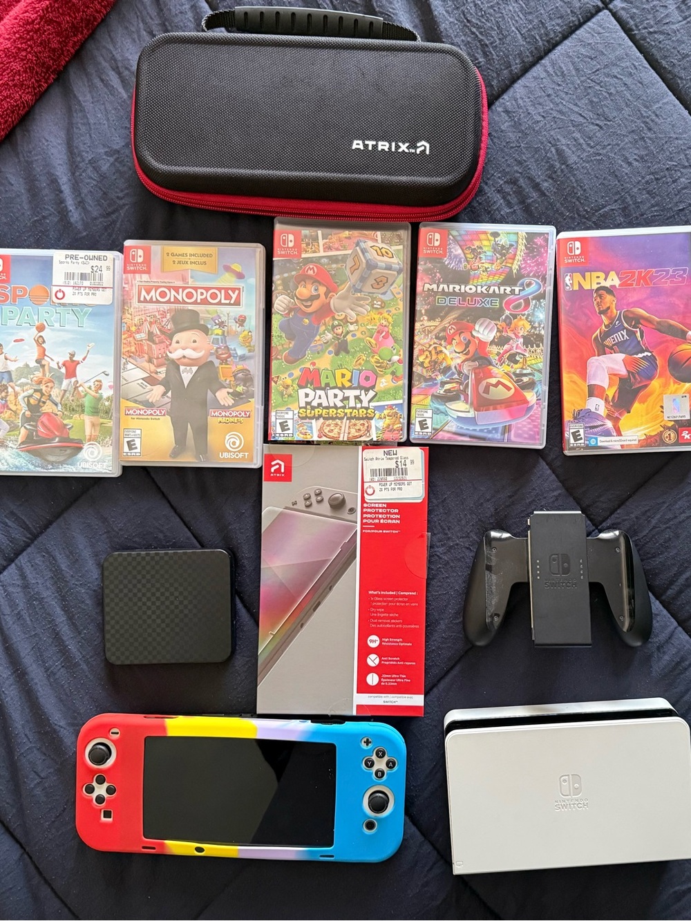 Nintendo Switch OLED Rainbow Joy-Con Bundle with White Dock and Accessories